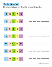 Order numbers worksheet. Complete the sequence